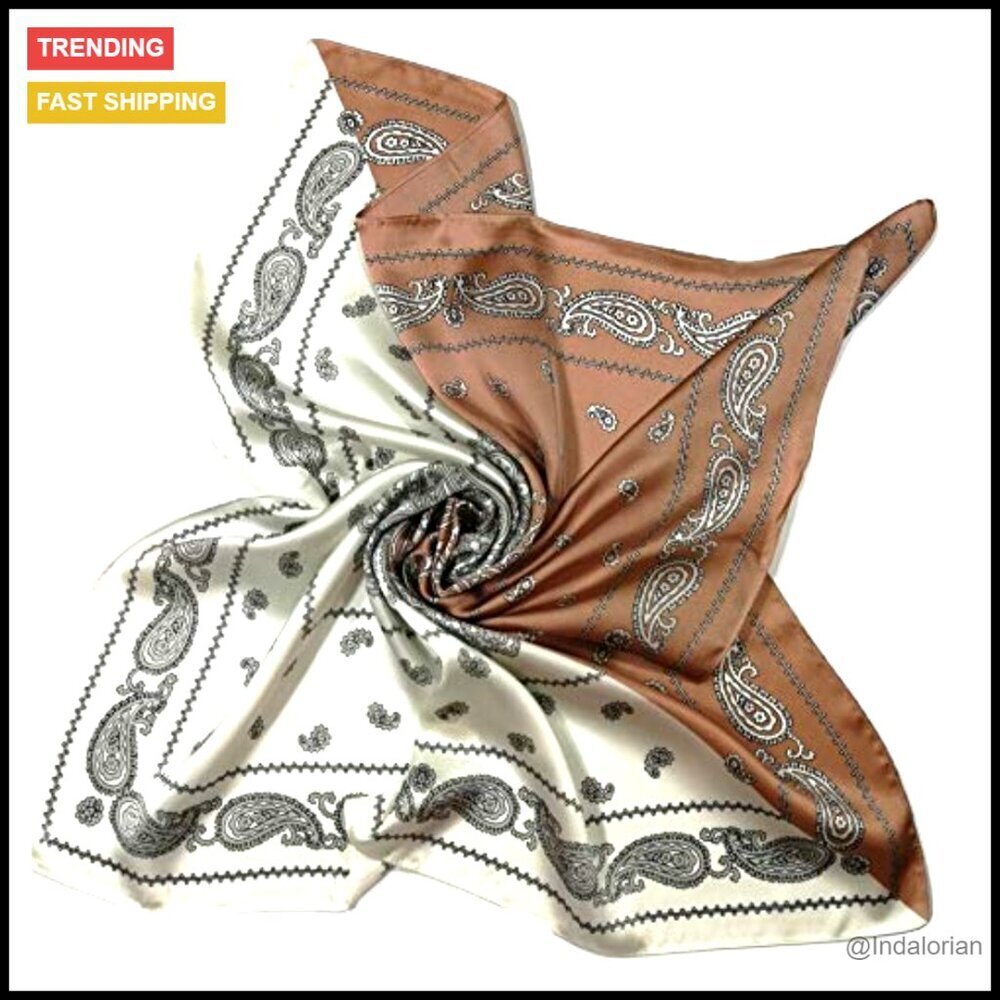 Silk Feel Paisley Square Scarf Elegant Boho Chic Accessory 27x27 Inches